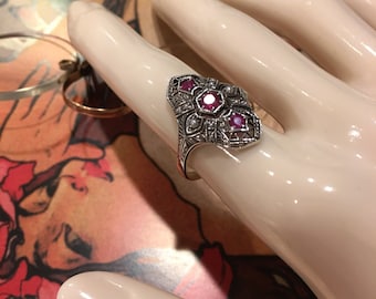 Sterling Genuine Natural Ruby Ring Victorian Antique Vintage Solid 925 Sterling Silver with Ring Box Antique Design Size 7