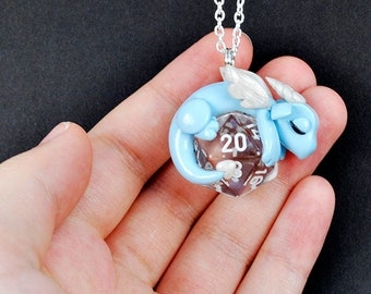 Design your own d20 dragon necklace, polymer clay baby dragon pendant, d20 necklace, geeky jewelry, gamer gift, dungeons and dragons, DnD