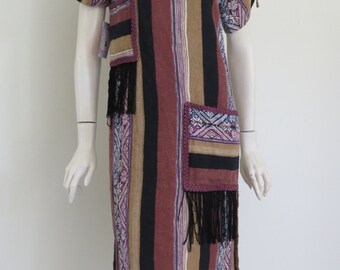 Authentic 70s Boho Sack Dress / Hippy / Medium / Fringe