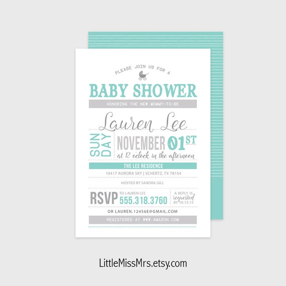 Custom Baby Shower invitation - double-sided/bring a book theme - available in 6 colors