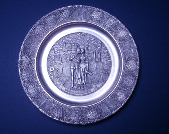 Vintage BMF ZINN Wall Plate "Alt Heidelberg,du feine",Pewter Home Decor,West Germany Mid Century Collectible