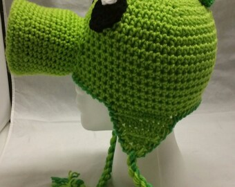 Green Peashooter Pea Shooter Crochet Hat Beanie Stocking Cap with Earflaps