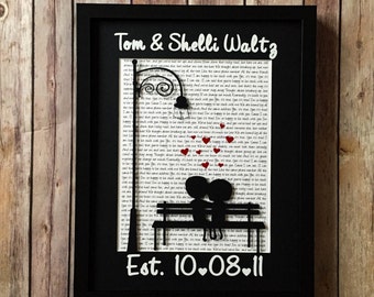 1st Anniversary Gift, Wedding Vow Art, Personalized Wedding Song Art, Cuddly Couple, Wedding Gift, 3D paper, Song Lyrics Art, Framed