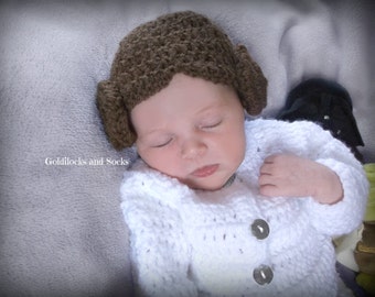 Princess Leia hat, Princess Leia wig, girl Star Wars hat, comic con costume, baby girl Leia, Leia bun wig, crochet Princess Leia
