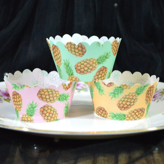 Edible Cupcake Wrappers Pineapple Tropical Mix Chintz x 12