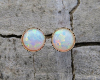 Gold Leaf White Opal Stud Earrings