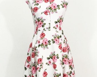 Floral dress for women, pink rose dress, summer dress, wedding guest dress, vintage style dress, 1950s dress, flower dress, sundress