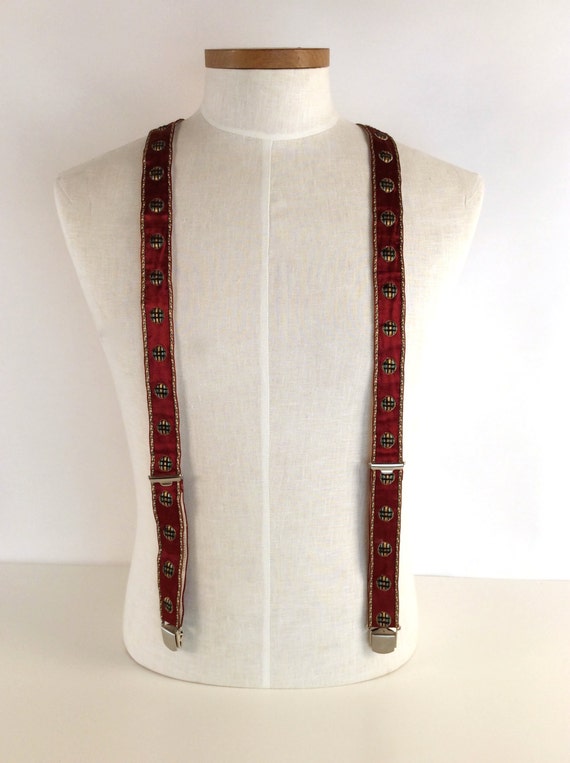Vintage 50s Embroidered Suspenders Mens Clip Suspenders