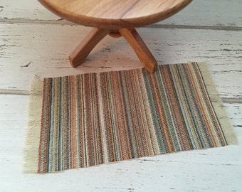 Miniature Fringe Rug, Dollhouse Miniature, 1:12 Scale, Multi Colored Throw Rug, Dollhouse Accessory, Decor, Mini Rug