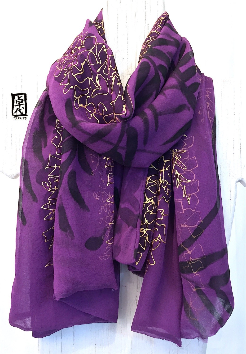 Silk Scarf Handpainted Gift for her Gift by SilkScarvesTakuyo