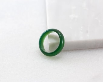 Green Jade Ring/ Solid Jade Ring/ Green Stone Ring/ Green Jade Band/ Carved Stone Ring
