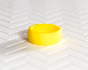 Personalized Silicone Ring - Yellow Mens Silicone Wedding Band Safe Ring Gift for Men Gift For Him Gift For Husband Gift Personalized