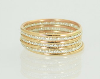Gold and Faceted Silver Ring Set, Stacking Ring Set, Dainty Ring Set, Christmas Ring Set, Elegant Rings, Mixed Metal Ring Set, Bi Metal Ring
