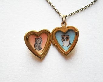 Custom Pet Portrait Necklace - Personalized Pet Portrait Jewelry - Heart Locket Pendant
