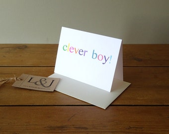 Graduation Card, Cards For Him, Well Done Card, Clever Boy, Card For Son, Card For Boys, Congratulation Card, New Job Card, Grad Card