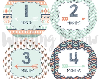 Baby Month Stickers Baby Boy Monthly Milestone Stickers Baby Shower Gift First Year Belly Stickers 12 Months Milestone Tribal Arrows Sticker
