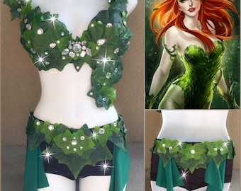 Poison Ivy Costume - Poison Ivy Bra - Sexy Rave Outfit - Rave Bra and bottoms -Batman
