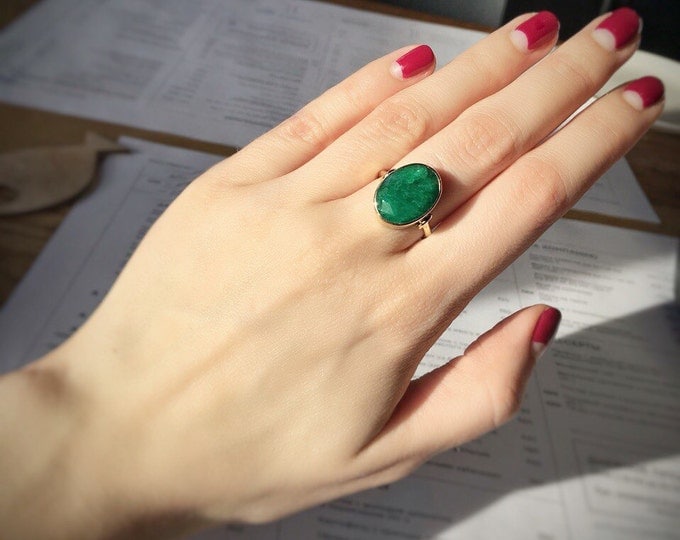 Emerald ring - emerald gold ring - gold emerald ring - green stone ring - natural stone ring - gift