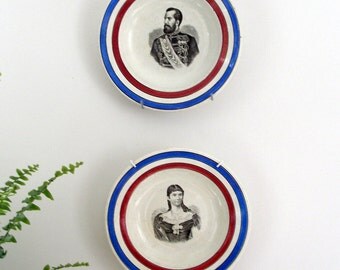 Pair of German Portrait Plates Antique Transferware German military uniform wall plates German couple Victorian portrait plates