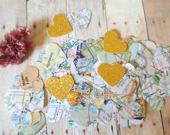 Heart Confetti 400+ pc Hearts atlas Scrapbook,Map confetti,Atlas confetti,wedding heart confetti,Travel party confetti,bridal shower