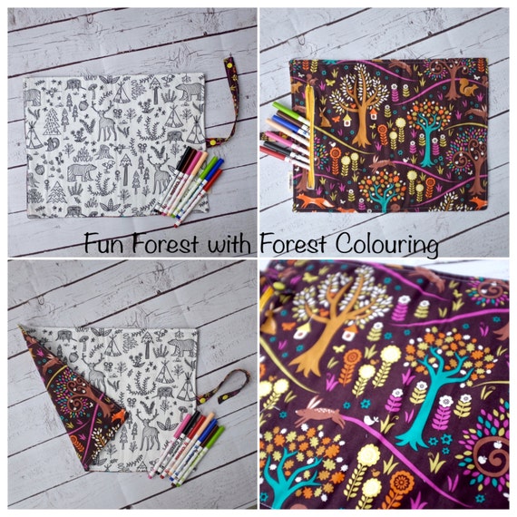 Activity Colouring Mat Children's Gift Set/Colour in fabric Forest/Cars/Giraffe/Alphabet Design/Eco-Friendly/Washable