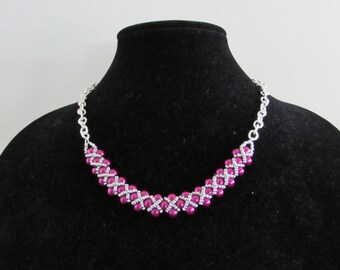 Deep Fushia Glass Pearl Necklace, Bracelet and Earrings