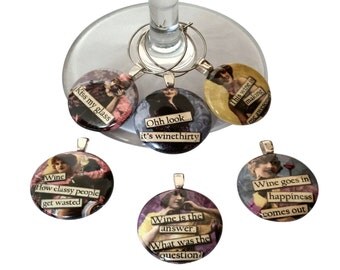 Funny Vintage Women Wine Glass Charms - Set of 6 Handmade Wine Glass Charms. Always know which glass is yours with these wine markers!