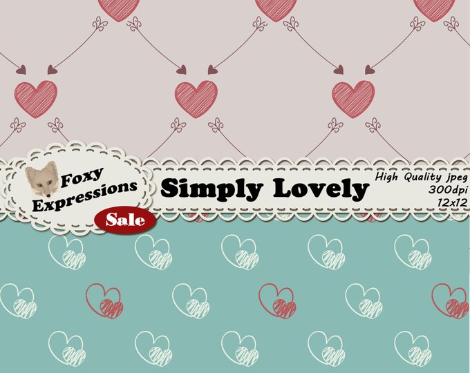 Simply Lovely Digital Paper pack comes with hand drawn doodles like young love notes, including hearts, arrows, love, xo, cupids bow & arrow