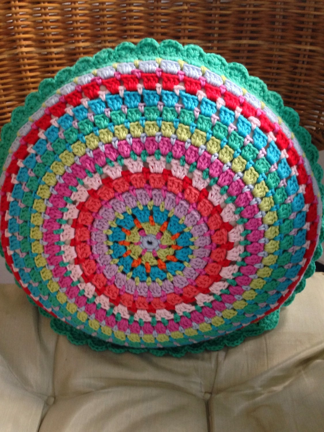 Rainbow Crochet Round Cushion Cover/Pillow Cover/ boho cushion