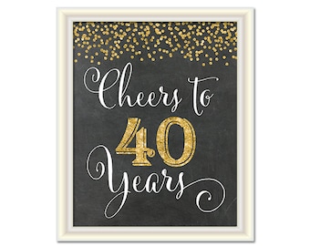 Cheers to 40 Years, 40th Birthday Chalkboard Sign, 40th Anniversary Sign, INSTANT DOWNLOAD