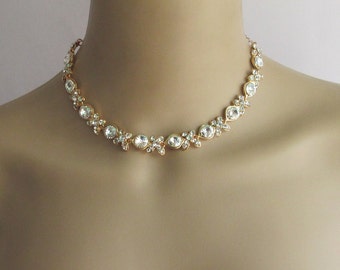 Gold Crystal Necklace Set/Gold Multi Layered by Beauteshoppe