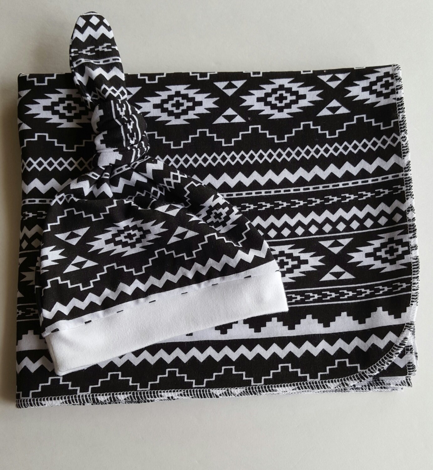 Black and White 100 Cotton Knit Baby Swaddle Blanket and