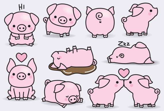 Premium Vector Clipart Kawaii Pigs Cute by LookLookPrettyPaper
