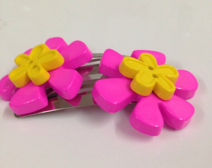 Pink and yellow flower button children's hair clip, flower hair clip, children's hair accessories, pink and yellow hair clip, button hair
