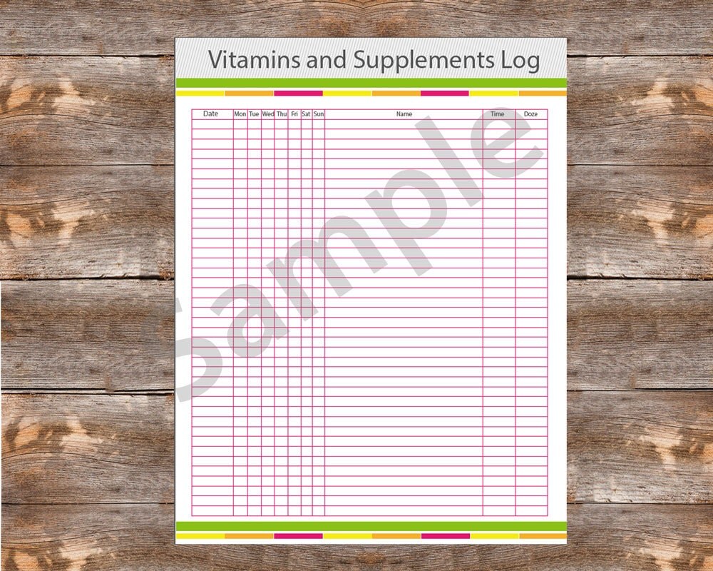 Vitamin Log Medication Tracker Supplement Log Health