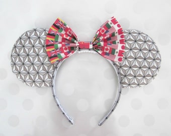 Spaceship Earth/World Showcase Inspired Mouse Ears Headband, Custom Ears, Exclusive Fabric Designs