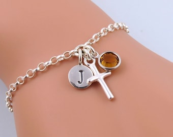 Silver Cross Bracelet, Crucifix Bracelet, Religion Bracelet, Personalized Cross, Crucifix Jewelry, Christianity Gift, Religious Jewelry