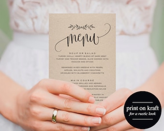 Printable Wedding Menu, Wedding Menu Template, Menu Cards, Menu Template, Editable Menu, Rustic Wedding, PDF Instant Download #BPB202_4