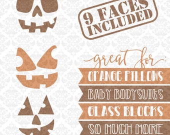 Pumpkin Faces Cutout Designs Skeleton Vampire Halloween Heads SVG DXF Ai Eps PNG Vector Instant Download Commercial Use Cricut Silhouette
