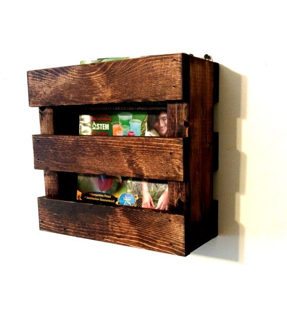 Rustic Wood Magazine Rack Restaurant Menu Holder Wall Mounted