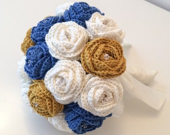 Blue Wedding Bouquet, Fabric Flower Bouquet, Crochet Wedding Flower, Wedding Bouquet Ideas Wedding Bouquet Set Artificial Flower Arrangement