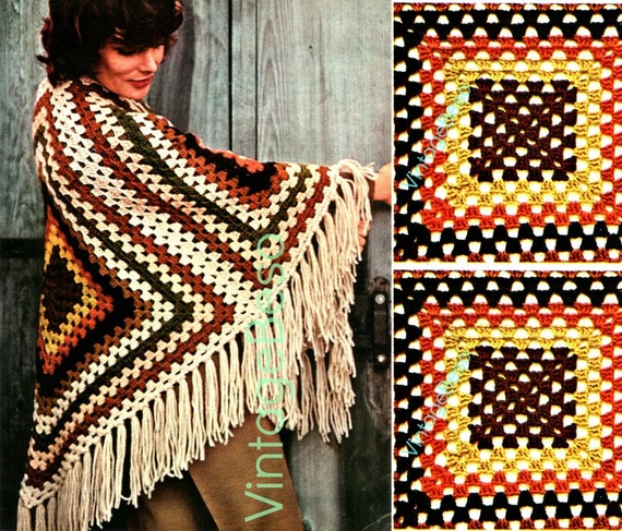 beginner granny pattern crochet square PATTERN Beginner SHAWL Square Vintage Easy Granny Crochet 1970s