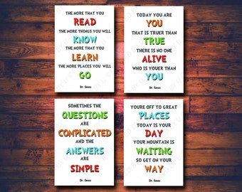 Dr. Seuss Baby Boy Girl Room Wall Art Decor Nursery Baby Shower Set of 4 Quotes Classroom Educational Teacher Counselor Gift Art Print 1416C