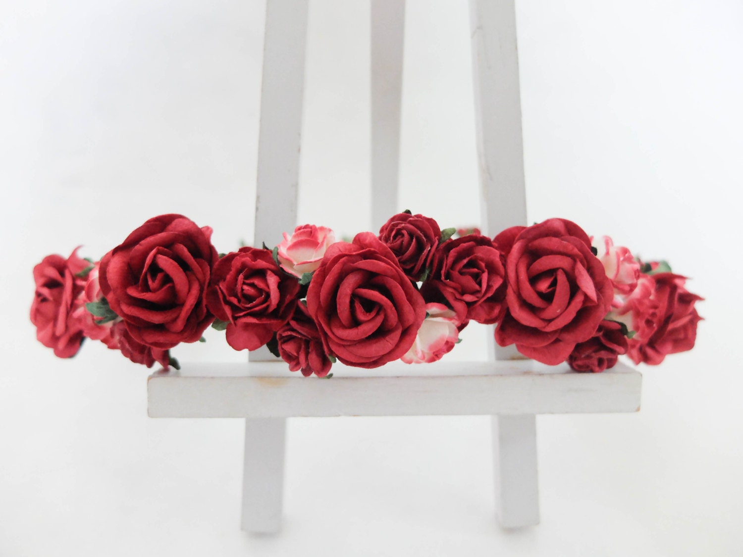 Red rose headpiece flower crown floral wreath flower