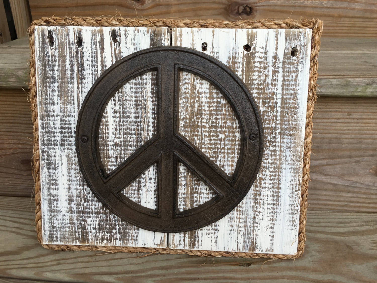 Peace sign on Painted Reclaimed Wood-Distressed Sign-Peace