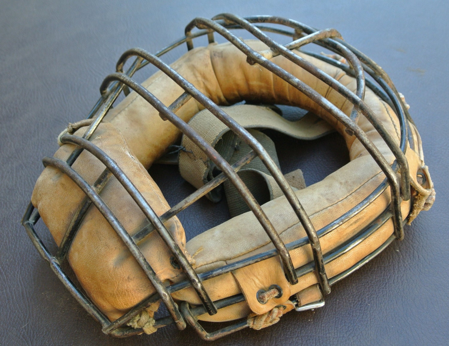 Vintage Baseball Catchers Mask Leather and Metal Catchers