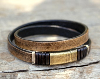 Mens bracelet, mens jewelry, leather wrap bracelet, handmade, leather jewellery, unisex, leather bracelet,
