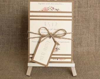 Floral de Boho boda invitación paquete rústico invitación boda Bohemia elegante con guita a mano invitación muestra boda invitan a la boda