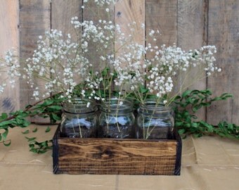 Wood Crate Centerpiece, Wedding Centerpiece, Wood Crate With Mason Jars, Rustic Wedding Decor, Table Decorations, Reclaimed Wood Centerpiece