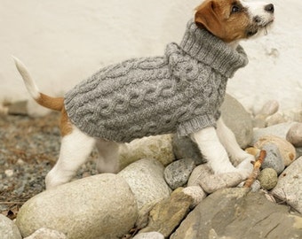 Handmade knit dog sweater / vest / coat (hand knit 100% soft wool) with cable pattern - Sizes XS - S - M